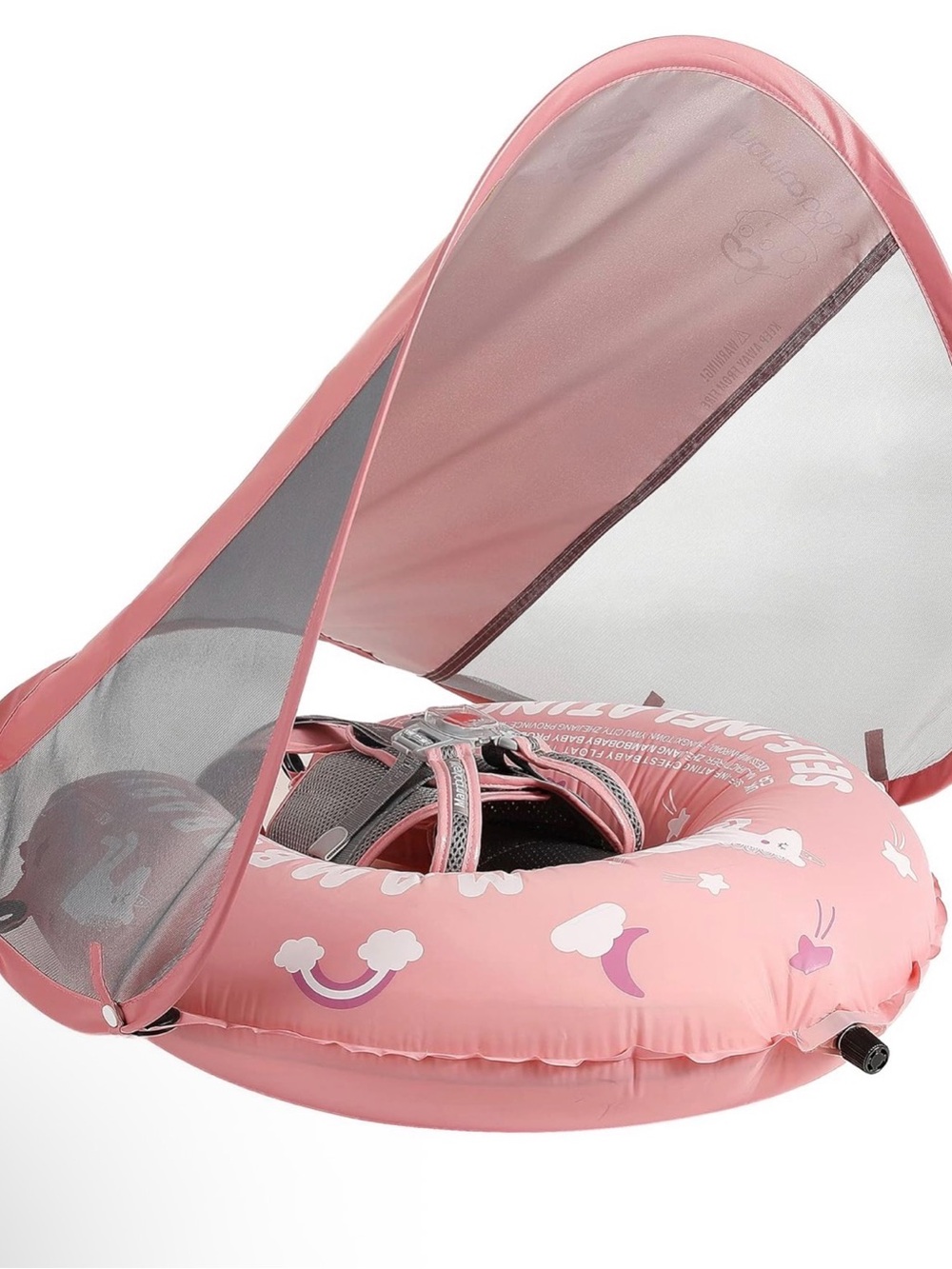 Mambobaby baby packable Kids Pink Inflatable Swim Ring with Canopy unicorn